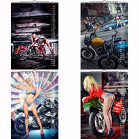 2026 Calendar Pages Featuring Girls and Motorcycles – Artistic Pin-Up Photography with Models in Biker and Fantasy Styling