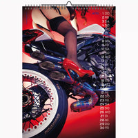 woman sitting on blue bike with white tires and red high heels on