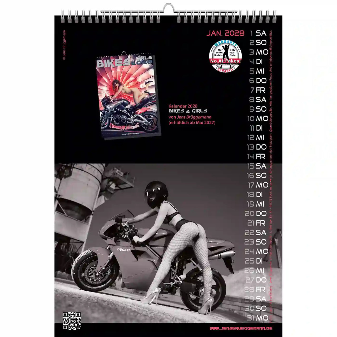 backside of a calendar named Bikes & girl 2027
