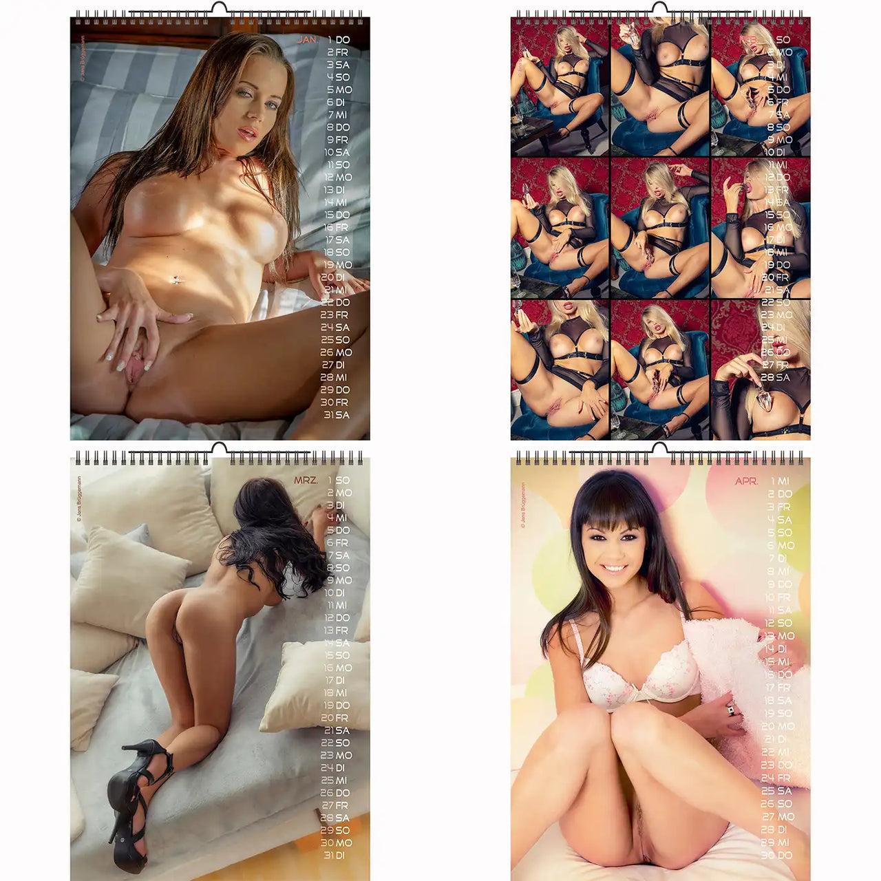Erotic nude wall calendar 2026 – featuring sensual portraits of adult models in lingerie, on beds, and in intimate poses