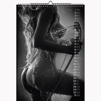 Calendar with a black and white image of a woman in water, with visible dates on the right side.