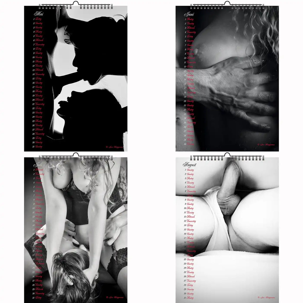 Series of intimate black-and-white couple portraits exploring sensuality and erotic connection through physical closeness and touch