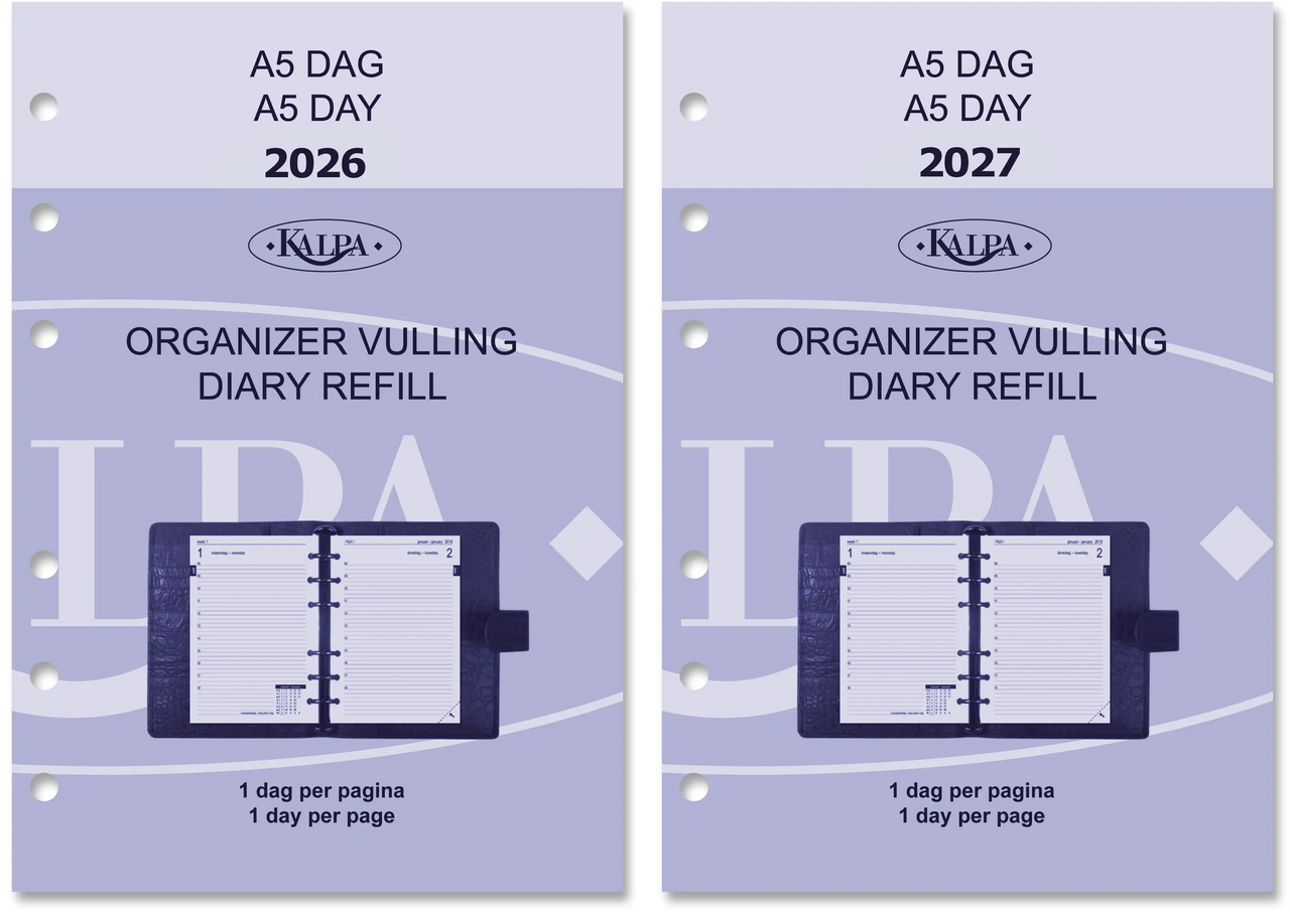 6301-26-27 210 x 144 mm A5 Planner Refills 1 day per page complete 2026 2027 NL EN