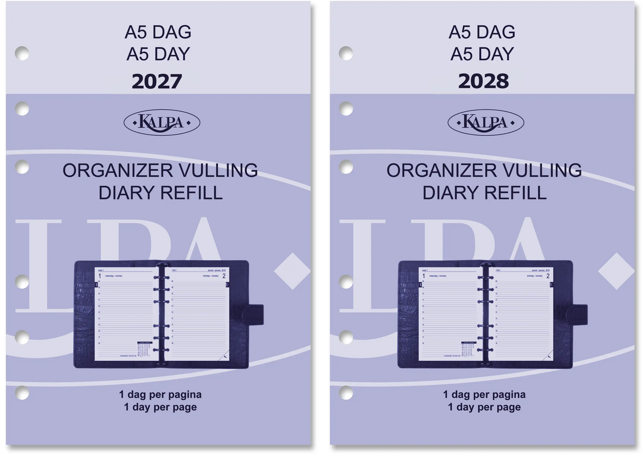 6301-27-28 210 x 144 mm A5 Planner Refills 1 day per page complete 2027 2028 NL EN