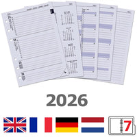 A5 Weekly Agenda Refill 2026 EN FR DE NL with multilingual layout and 6 ring holes