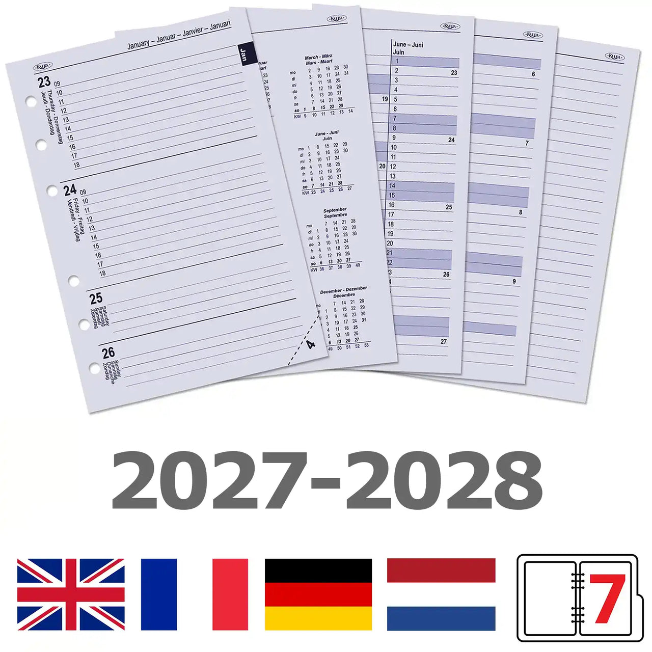 6206-27-28 210 x 144 mm A5 La agenda inserta semanalmente en de fr nl 2027 2028