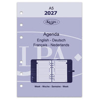 6406-27 210 x 144 mm A5 6 Ringplanner Vulling Week EN DE FR NL (een beetje roest op de ringband!) + opbergmap 2027