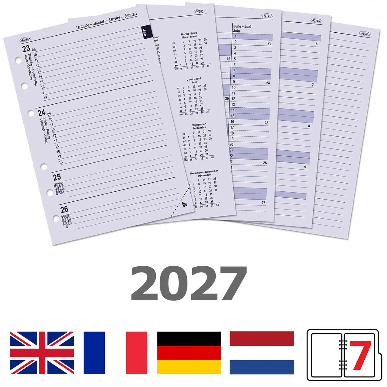 6206-27 210 x 144 mm A5 Diary Inserts Weekly EN DE FR NL 2027