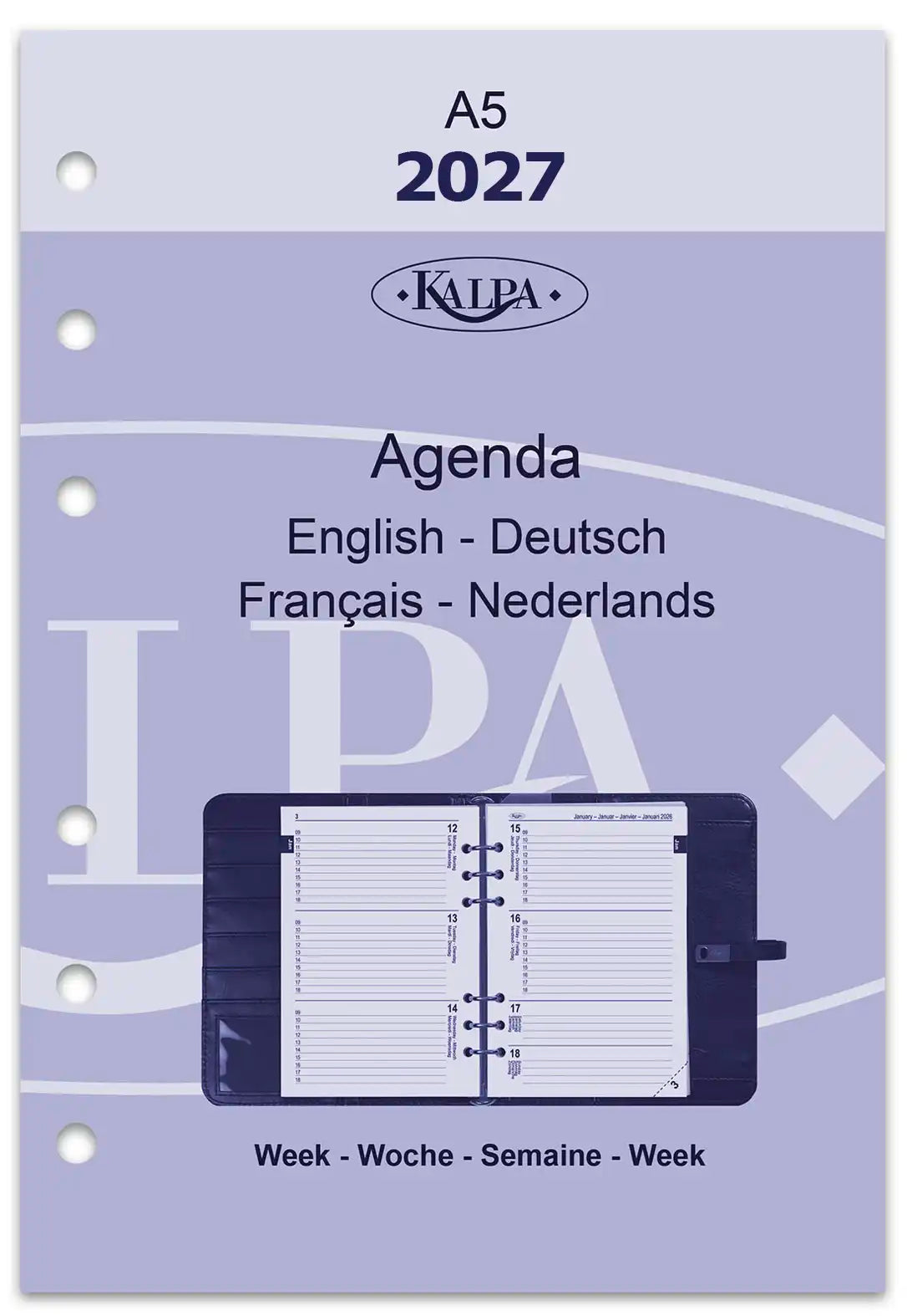 6206-27 210 x 144 mm A5 Diario inserta semanalmente en de fr nl 2027