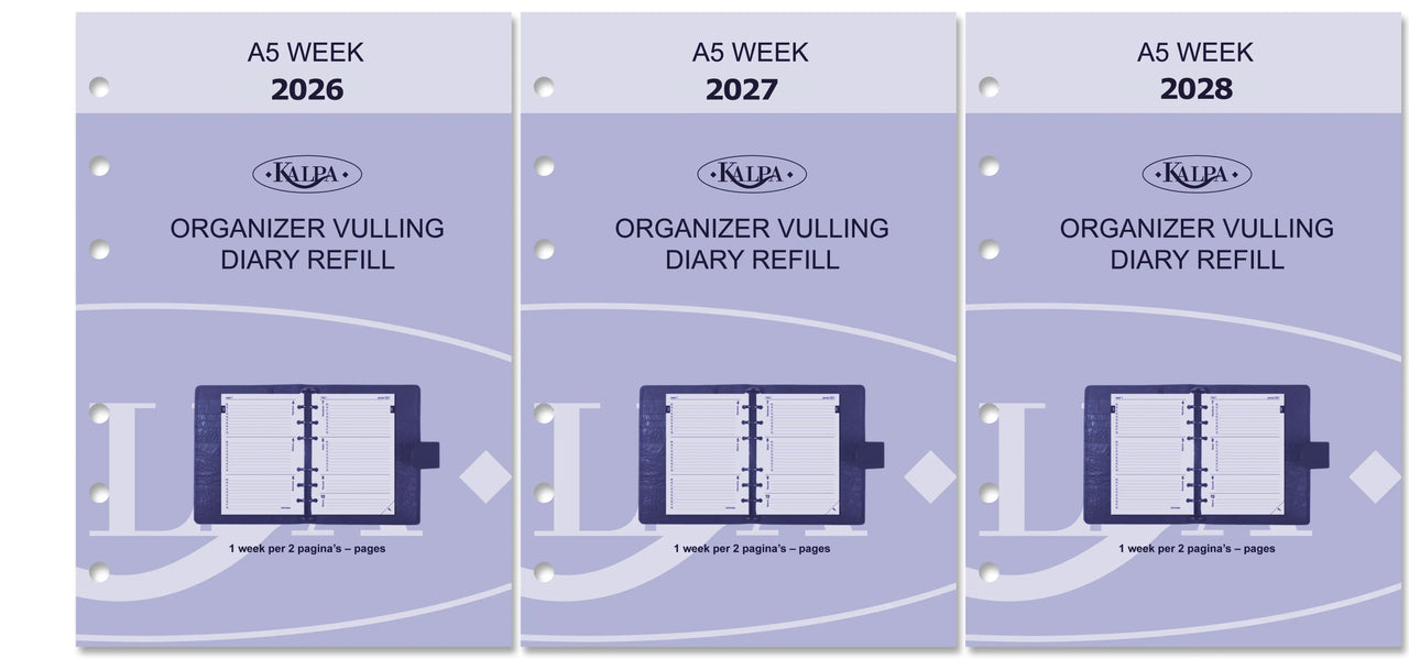 6407-26-27-28 210 x 144 mm A5 6 Ring Agenda Filler Week NL EN (a bit rust on the ringbinder!) + Storage Folder  2025 2026 2027 (Copy)