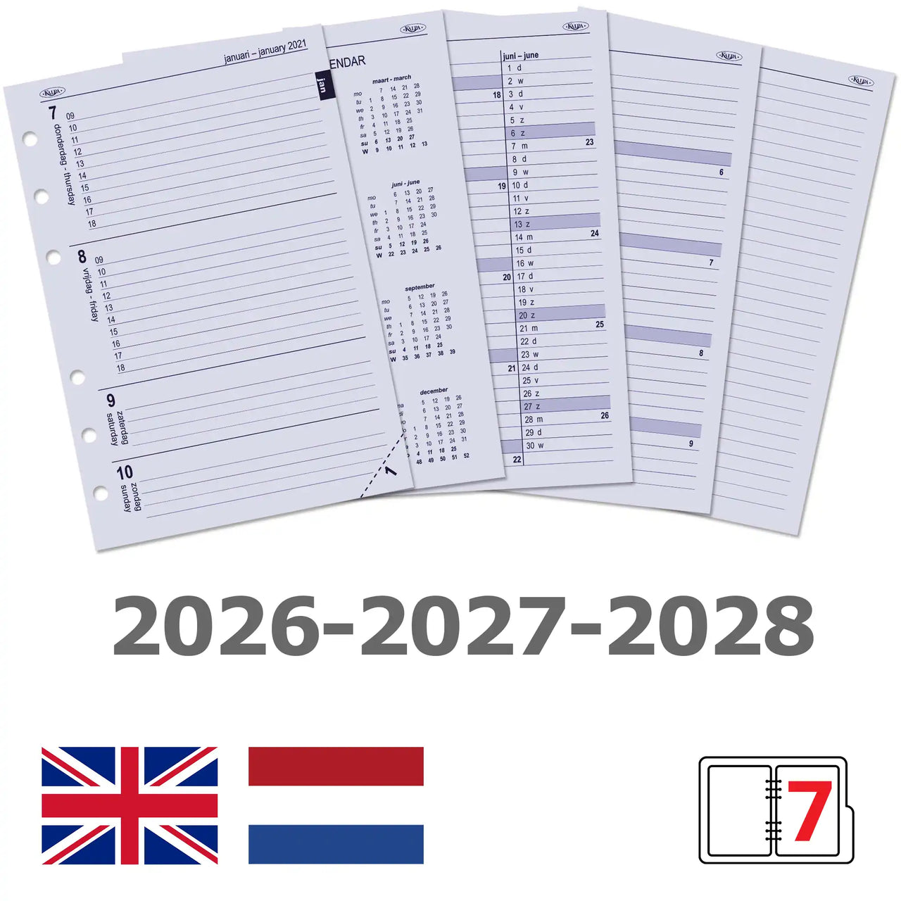 6207-26-27-28 210 x 144 mm A5 Organizer Papel NL EN 2026 2027 2028
