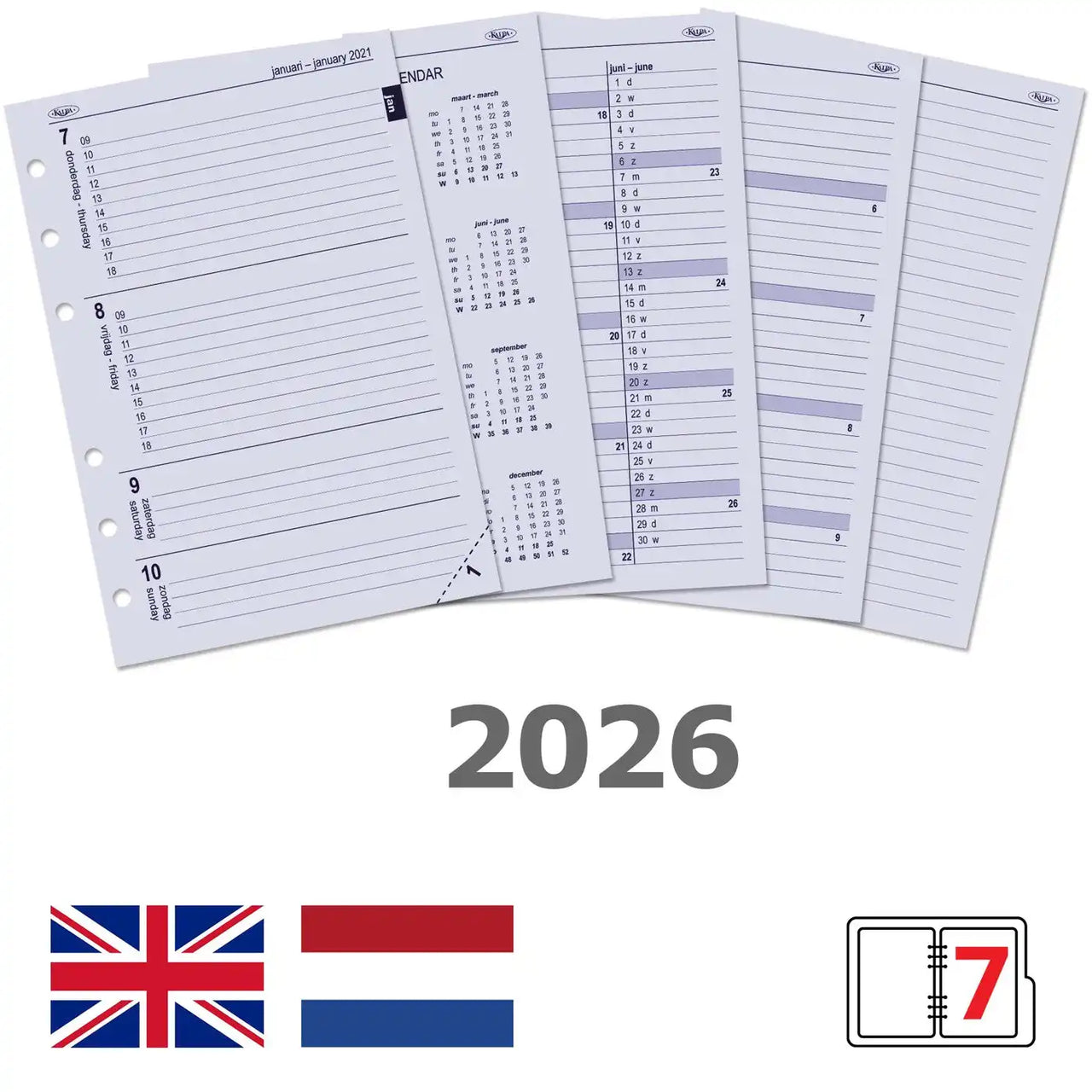 6407-26 210 x 144 mm A5 6 Ring Agenda Filler Week NL EN (a bit rust on the ringbinder!) + Storage Folder 2026