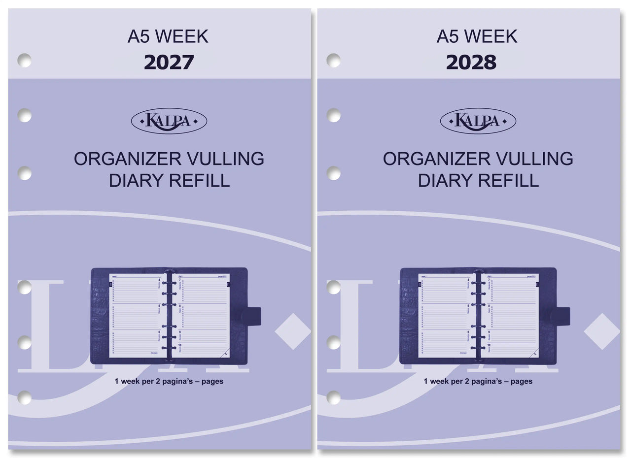 6407-27-28 210 x 144 mm A5 6 Ring Agenda Filler Week NL EN (a bit rust on the ringbinder!) + Storage Folder  2027 2028