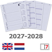 6207-27-28 A5 210 x 144 mm Recharge Agenda 2026 et 2026 Semaine par 2 pages Néerlandais Anglais