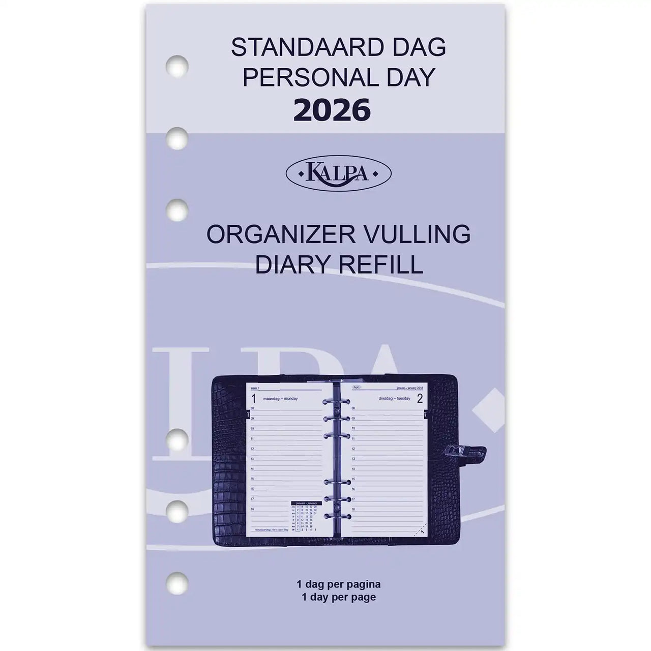Personal Daily Refill 2026 NL EN with 6 ring holes and 1 day per page diary format