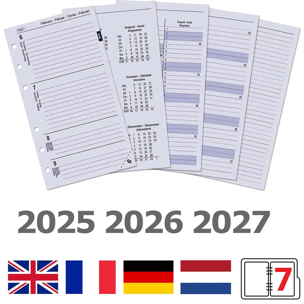 6216-25-26-27 170 x 95 mm Papel de recarga del planificador del planificador personal En de FR 2025 2026 2027