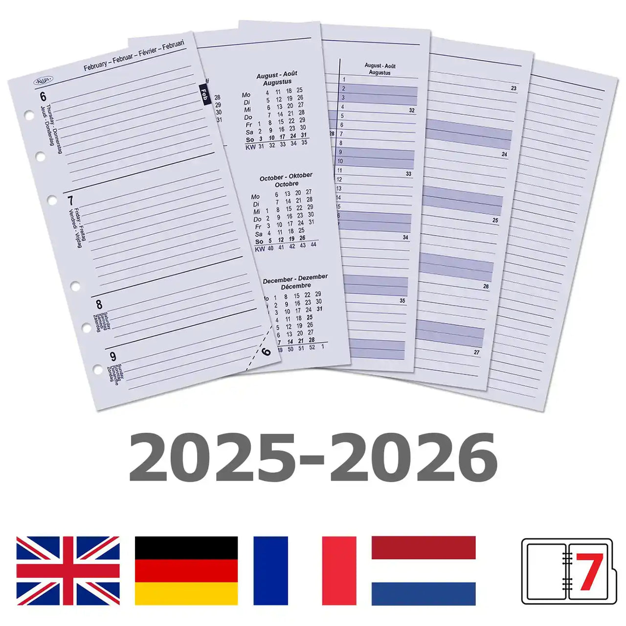 6216-25-26 170 x 95 mm Personal Ring Binder Agenda Refills EN FR DE NL  2025 2026