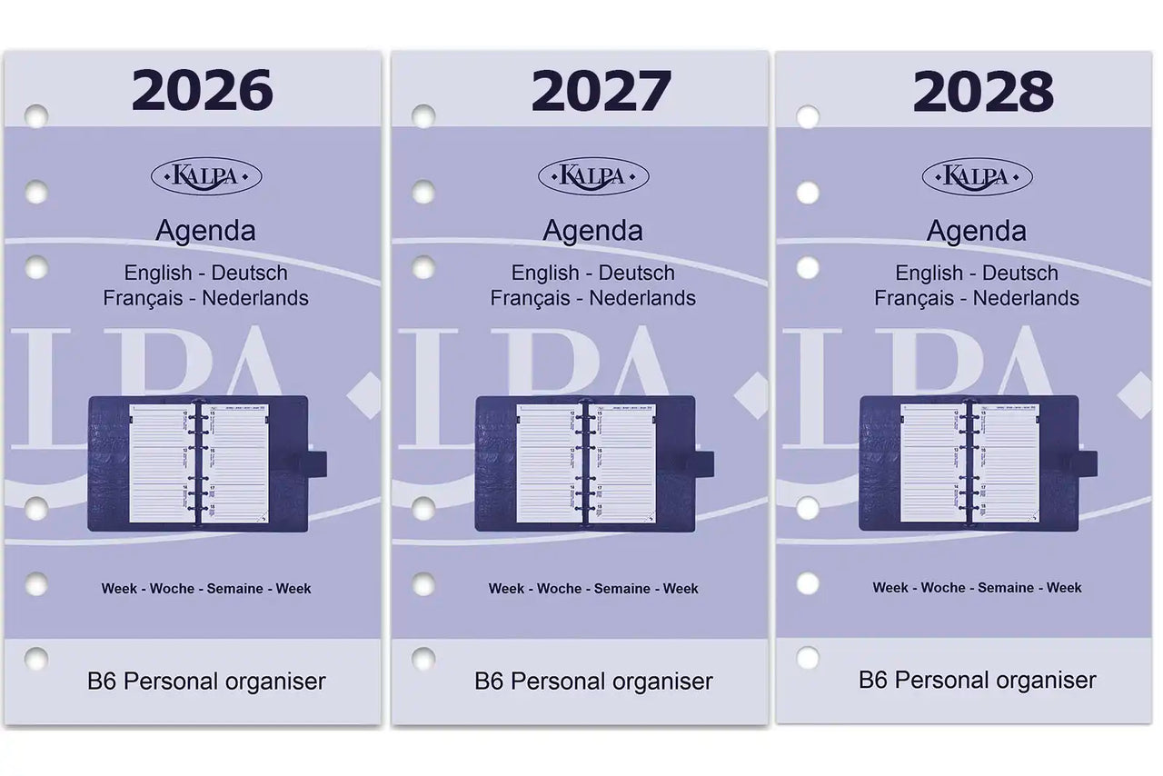 6316-26-27-28 170 x 95 mm Personal Binder Agenda Refills Complete Set Weekly EN DE FR NL 2026 2027 2028