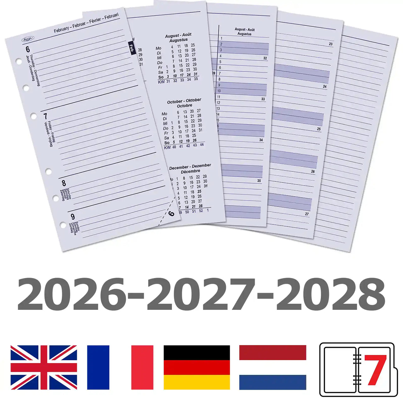 6216-26-27-28 170 x 95 mm Personal Agenda Planner Refill Paper EN DE FR   2026 2027 2028