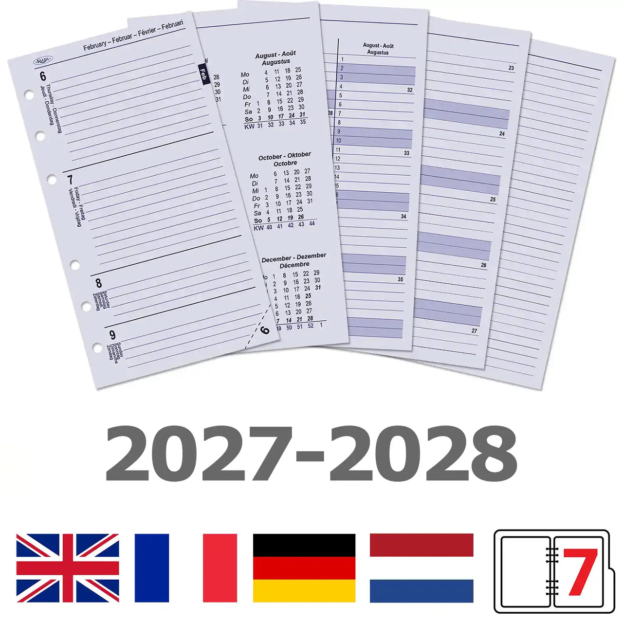 6216-27-28 170 x 95 mm Personal Agenda Insertar papel en de fr nl 2027 2028