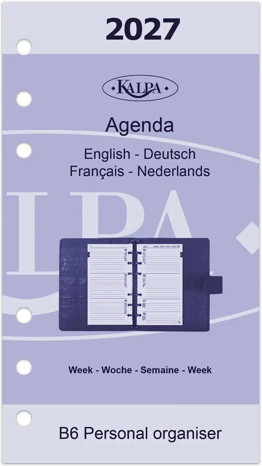 6316-27 170 x 95 mm Personal Bindmiddelenagenda Vulling Jaardoos 1 Week per 2 Paginas EN DE FR NL 2027