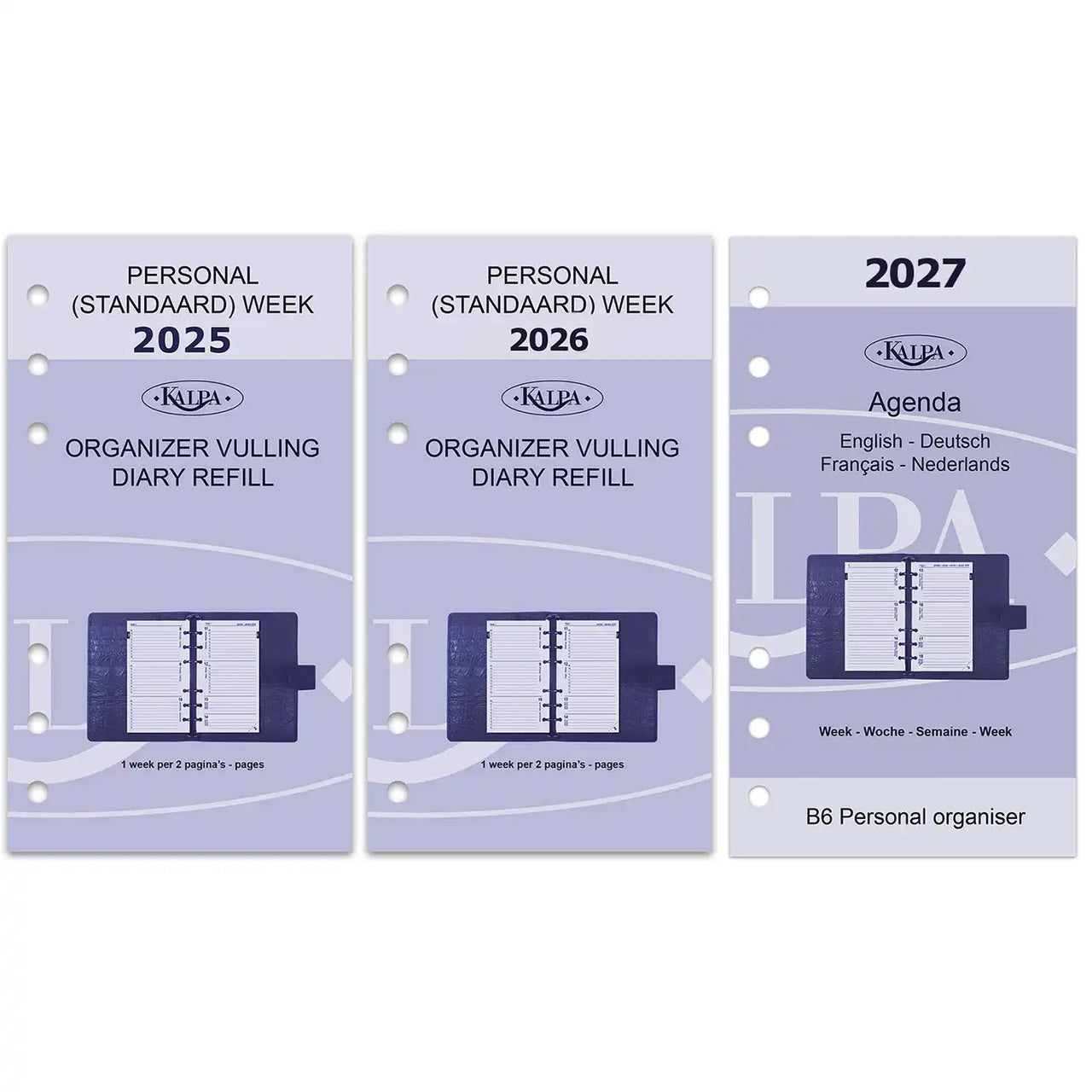 6217-25-26-27 170 x 95 mm de la agenda personal de la agenda recargas semanales NL EN 2025 2026 2027