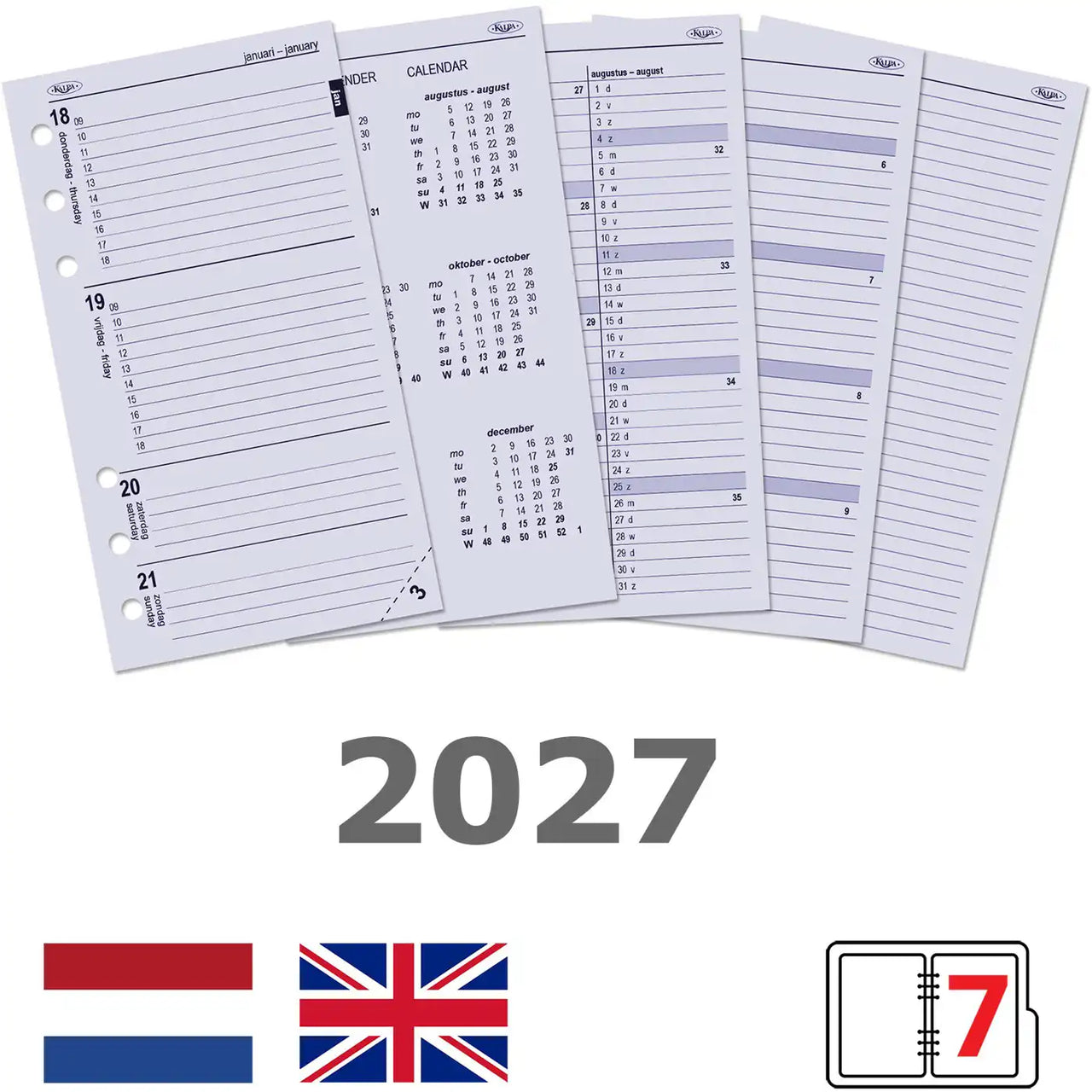 6217-27 170 x 95 mm Personal Agenda Binder Refills Week NL EN 2027
