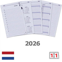 A5 6 Ring Daily Agenda Inserts 2026 NL with full-page layout, calendar overview, and hourly time slots