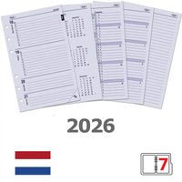 Weekly Agenda Planner Inserts 2026 NL with 6 ring holes and 1 week across 2 pages including calendar
