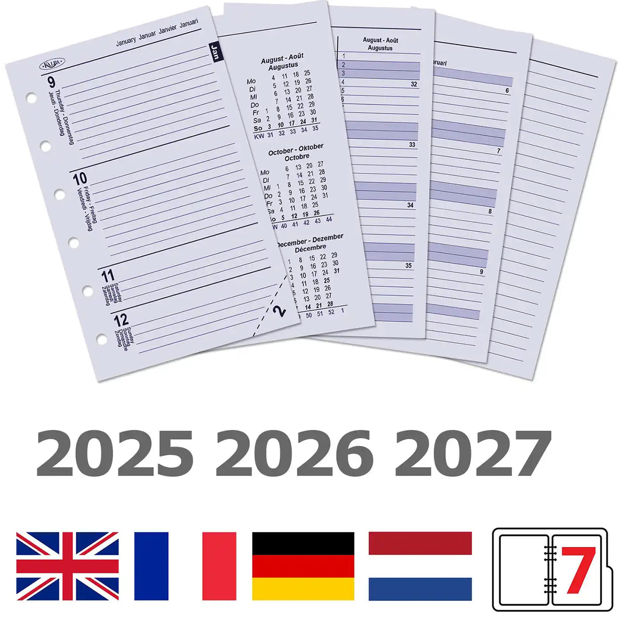 125 x 80 mm Pocket Agenda Organizer Inserts Weekly EN DE FR  2025 2026 2027