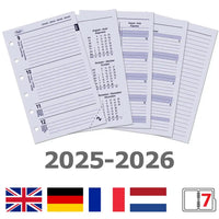 6336-25-26 125 x 80 mm Pocket 6 Ring Planner Refills Weekly Complete Set EN FR DE NL  2025 2026
