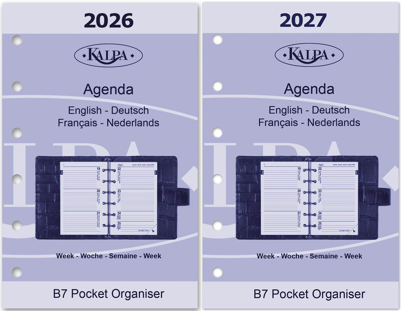 6336-26-27 125 x 80 mm Pocket Agenda Binder Nachfüllungen wöchentlich komplettes Set EN FR DE NL 2026 2027