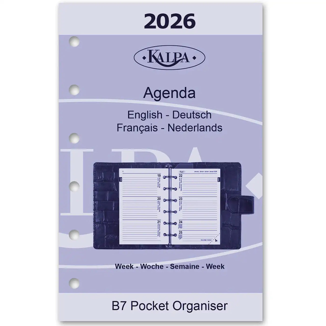 125 x 80 mm Pocket 6 Ring Agenda Inserts Complete Set EN FR DE NL 2026
