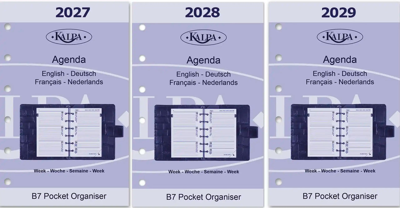 6336-27-28-29 125 x 80 mm Pocket 6 Ring Agenda with extras EN FR DE NL 2027 2028 2029