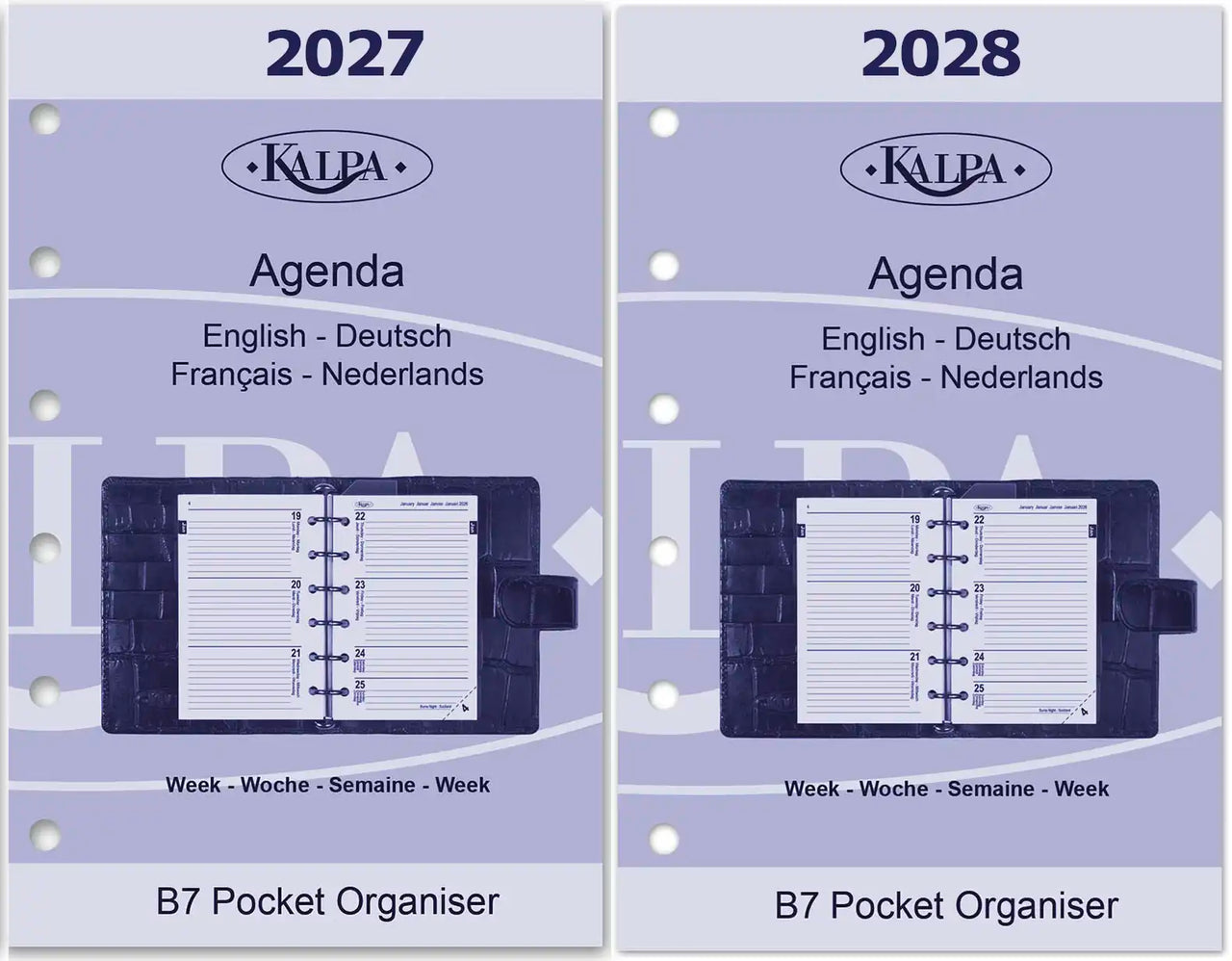 6336-27-28 125 x 80 mm Pocket 6 Ring -Agenda -Einsätze vollständiger Satz EN DE FR NL IT 2027 2028
