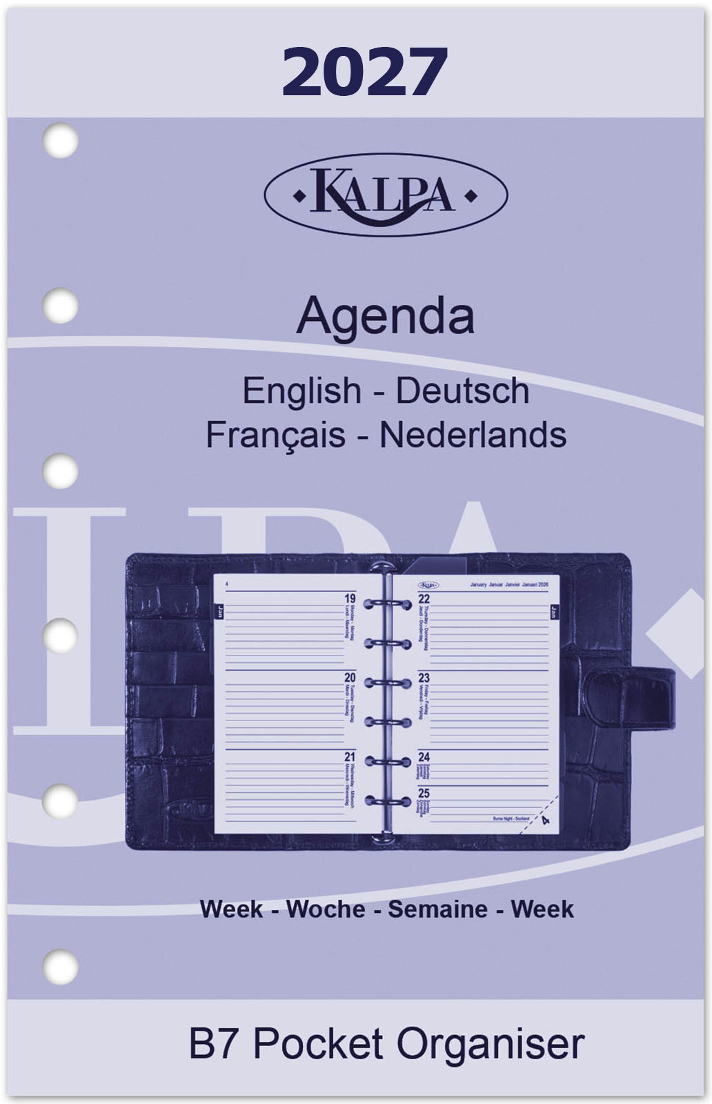 6336-27 125 x 80 mm Pocket 6 Ring Agenda Inserts Complete Set EN DE FR NL IT 2027