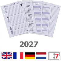 Set van planners pagina's met kalender indeling voor het jaar 2027, met meerdere talen.