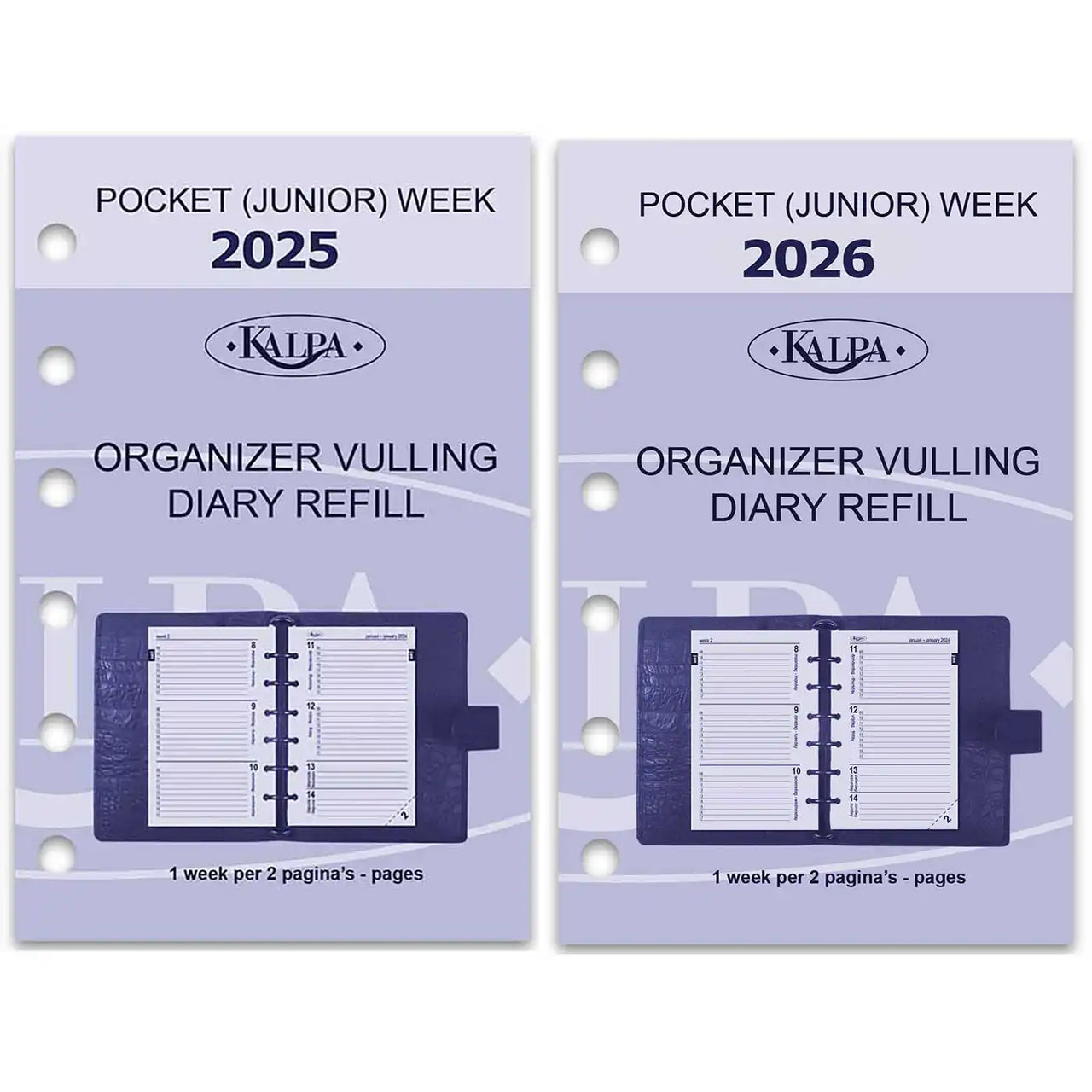 6237-25-26 125 x 80 mm Pocket 6 Ring Agenda Planner Inserts Weekly NL EN 2025 2026