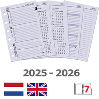 6237-25-26 125 x 80 mm Pocket 6 Ring Agenda Planner Inserts Weekly NL EN 2025 2026