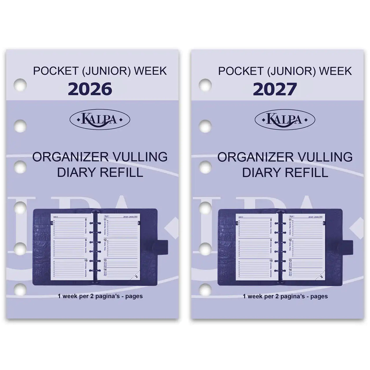 6236-26-27 125 x 80 mm Pocket 6 Ring Binder Inserts Weekly EN DE FR 2026 2027