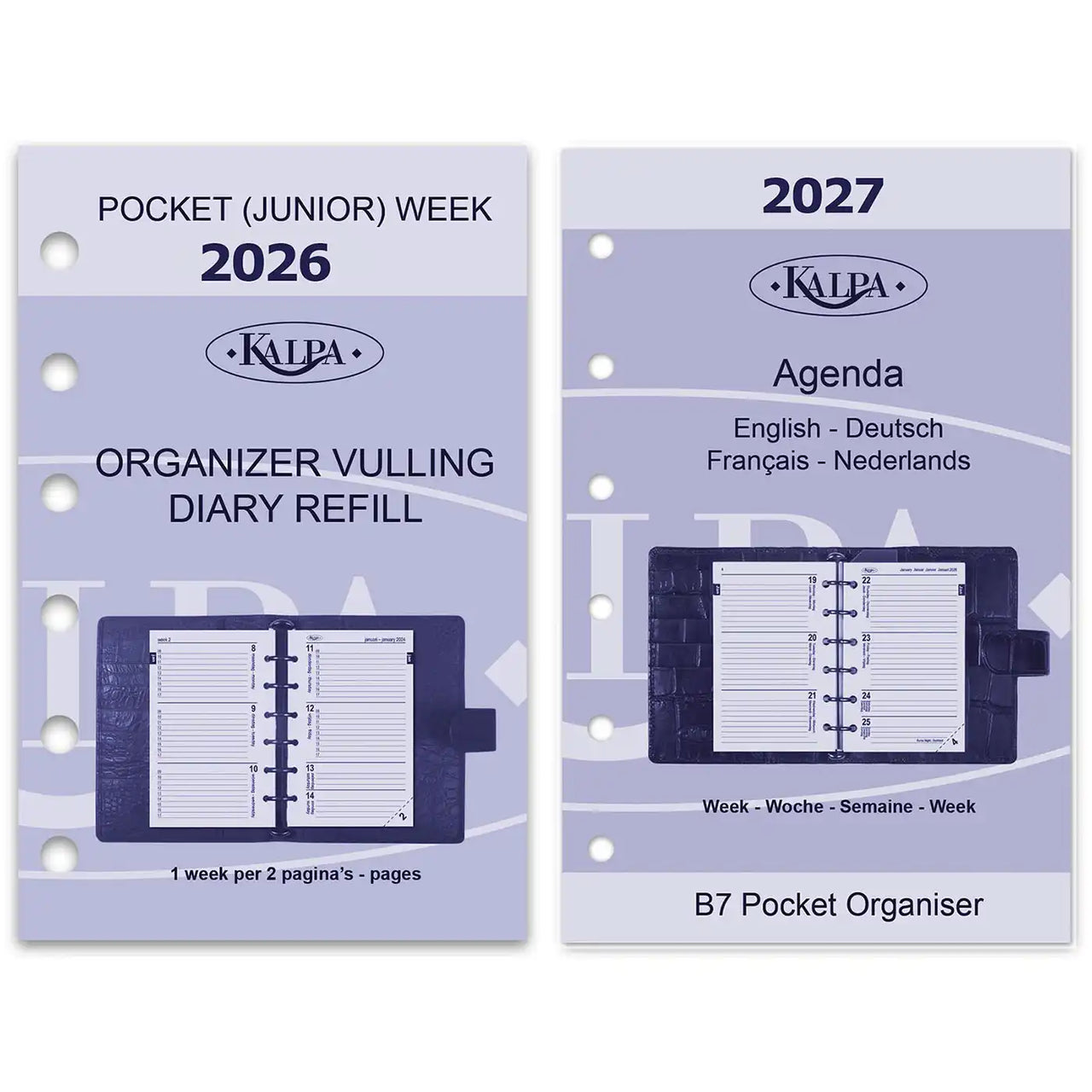 Pocket Agenda Refills 2026–2027 NL EN DE FR for B7 organisers