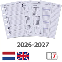 Weekly Planner Inserts 2026–2027 NL EN with 6 ring holes and bilingual layout, 1 week on 2 pages