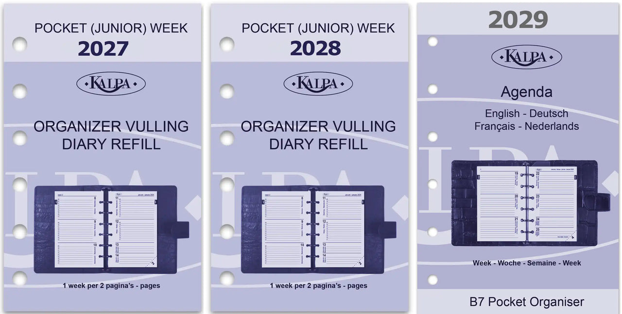 6337-27-28-29 125 x 80 mm Pocket Planner Vulling Week met extra's NL EN 2027 2028 2029