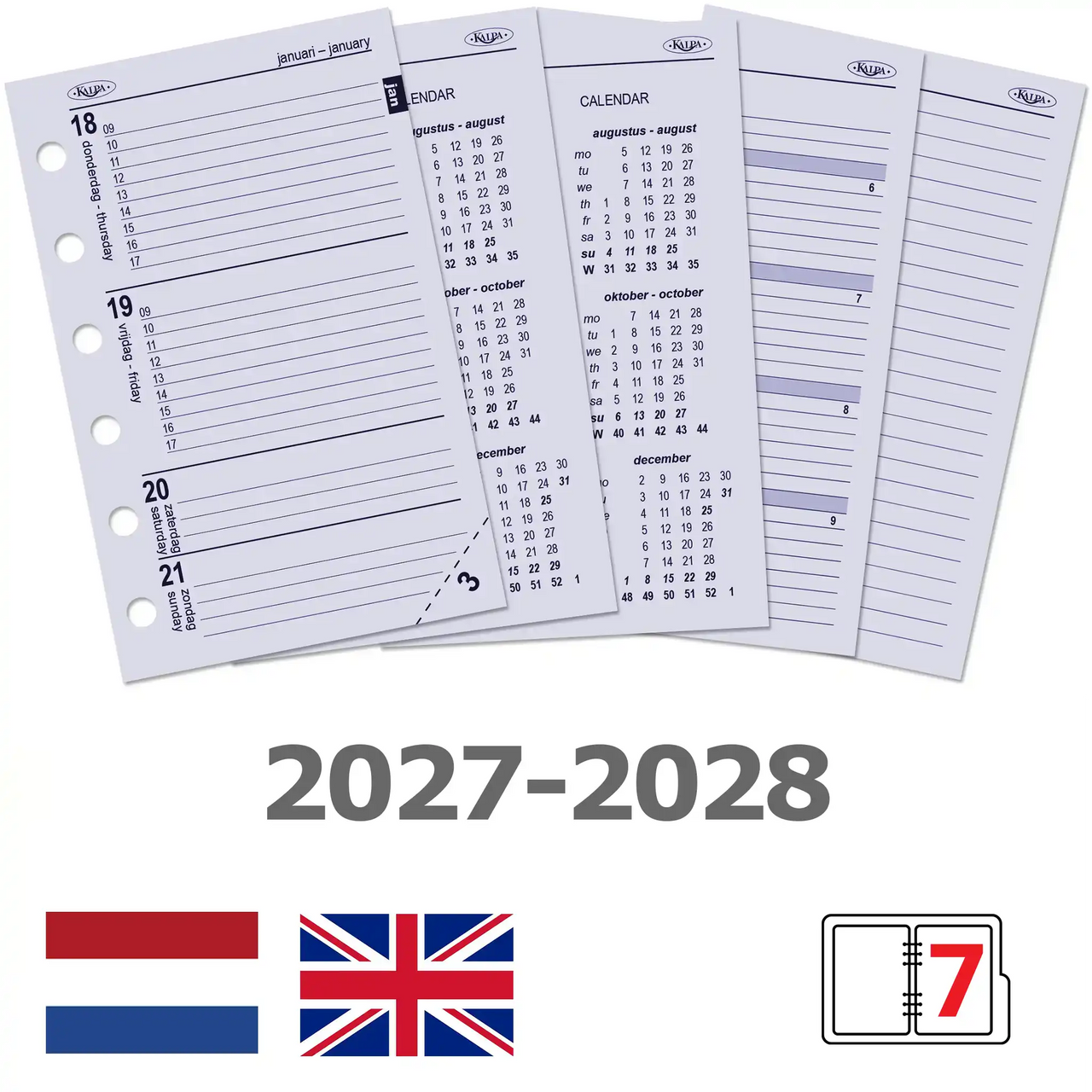 6237-27-28 125 x 80 mm Pocket Agendaplanner Vulling 1 Week per 2 Paginas NL EN 2027 2028