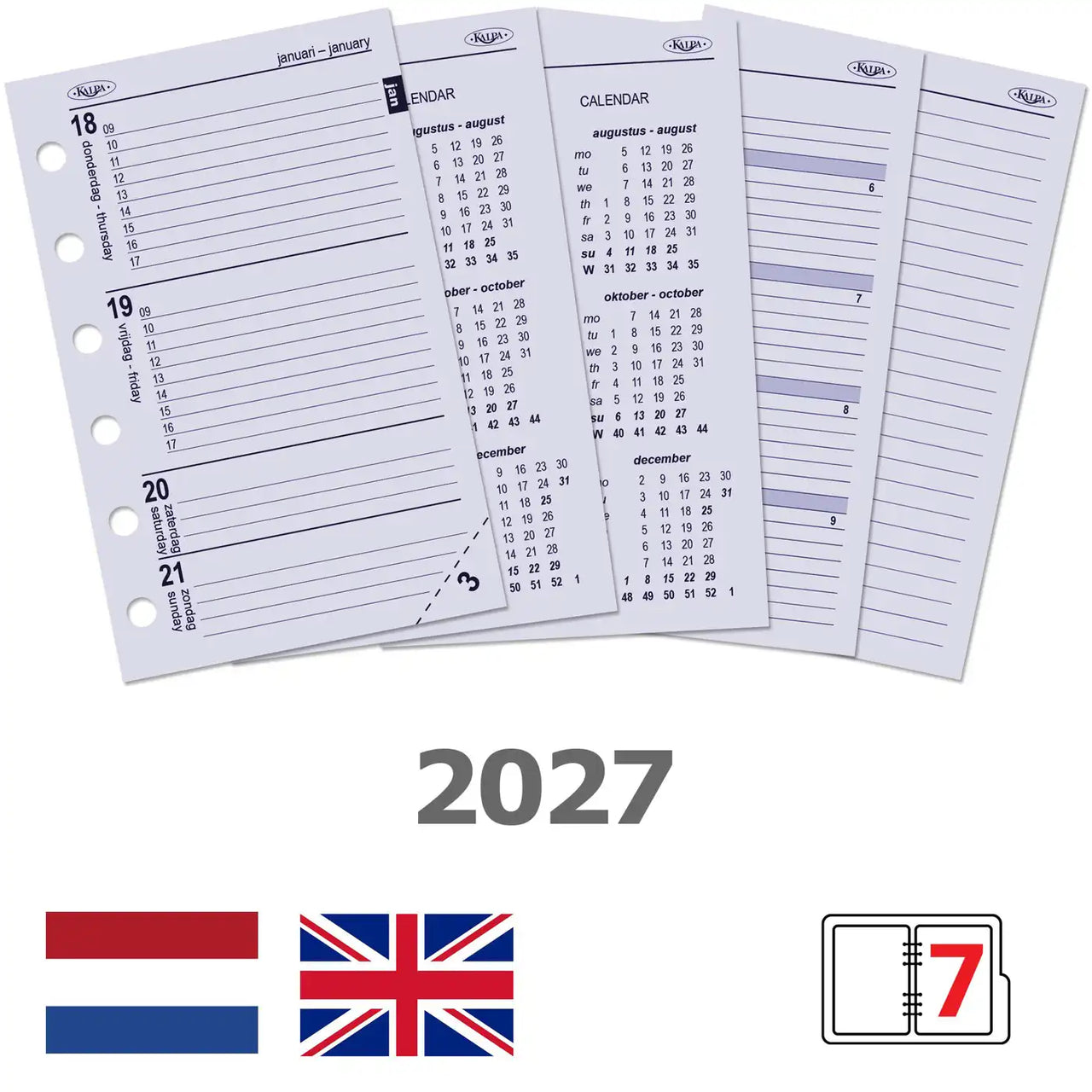 6237-27 125 x 80 mm Pocket Agenda Planer Nachfüllungen wöchentlich nachfüllen NL EN 2027