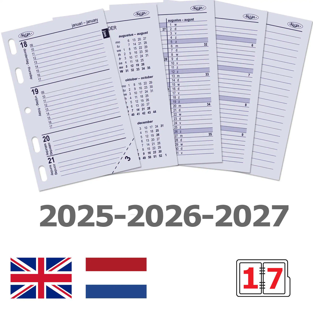 6247-25-26-27 104 x 68 mm Mini Agenda Organizer Refills Week NL EN  2025 2026 2027
