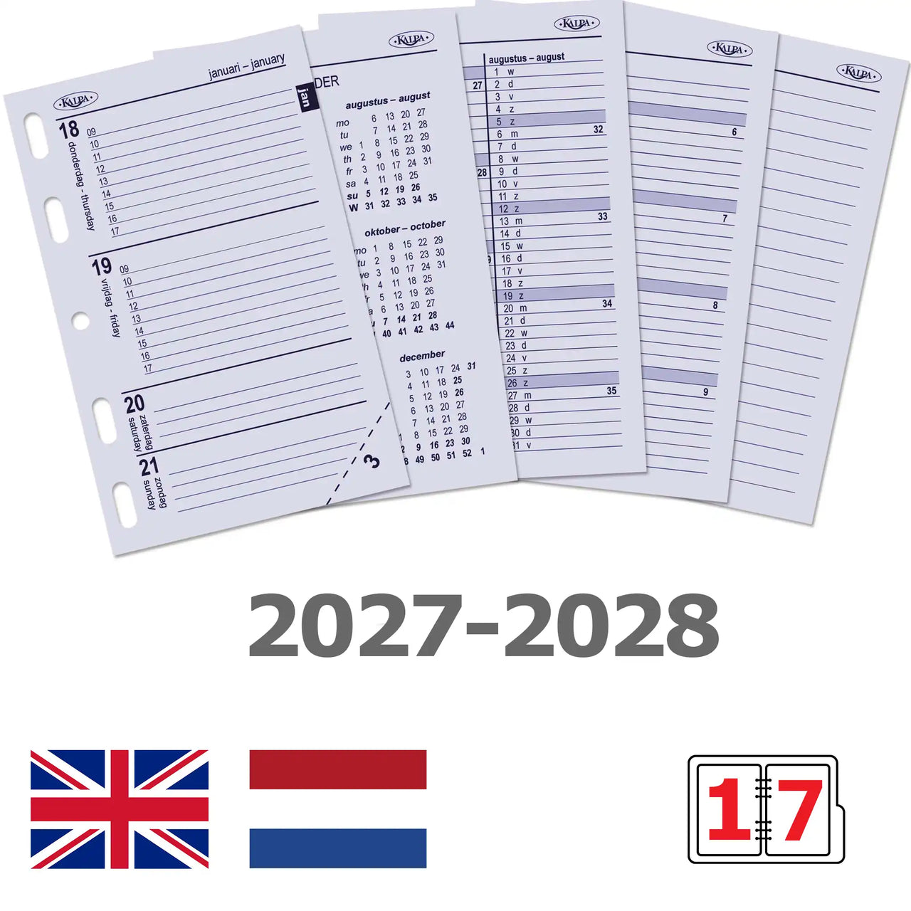 6247-27-28 104 x 68 mm Mini Agenda Organizer Fügt wöchentlich ein NL EN