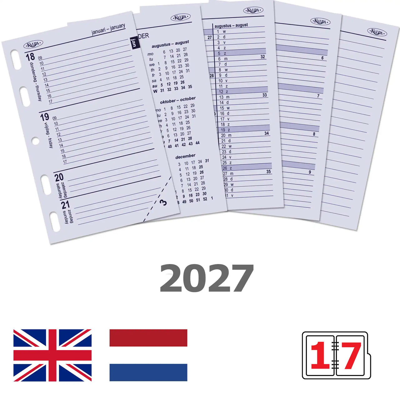 6247-27 104 x 68 mm Mini Agenda Organizer Fügt wöchentlich ein NL EN