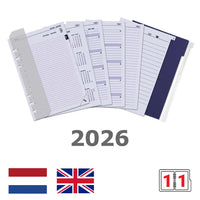 Set of Kalpa 2026 A5 planner inserts with a weekly layout in English and Dutch