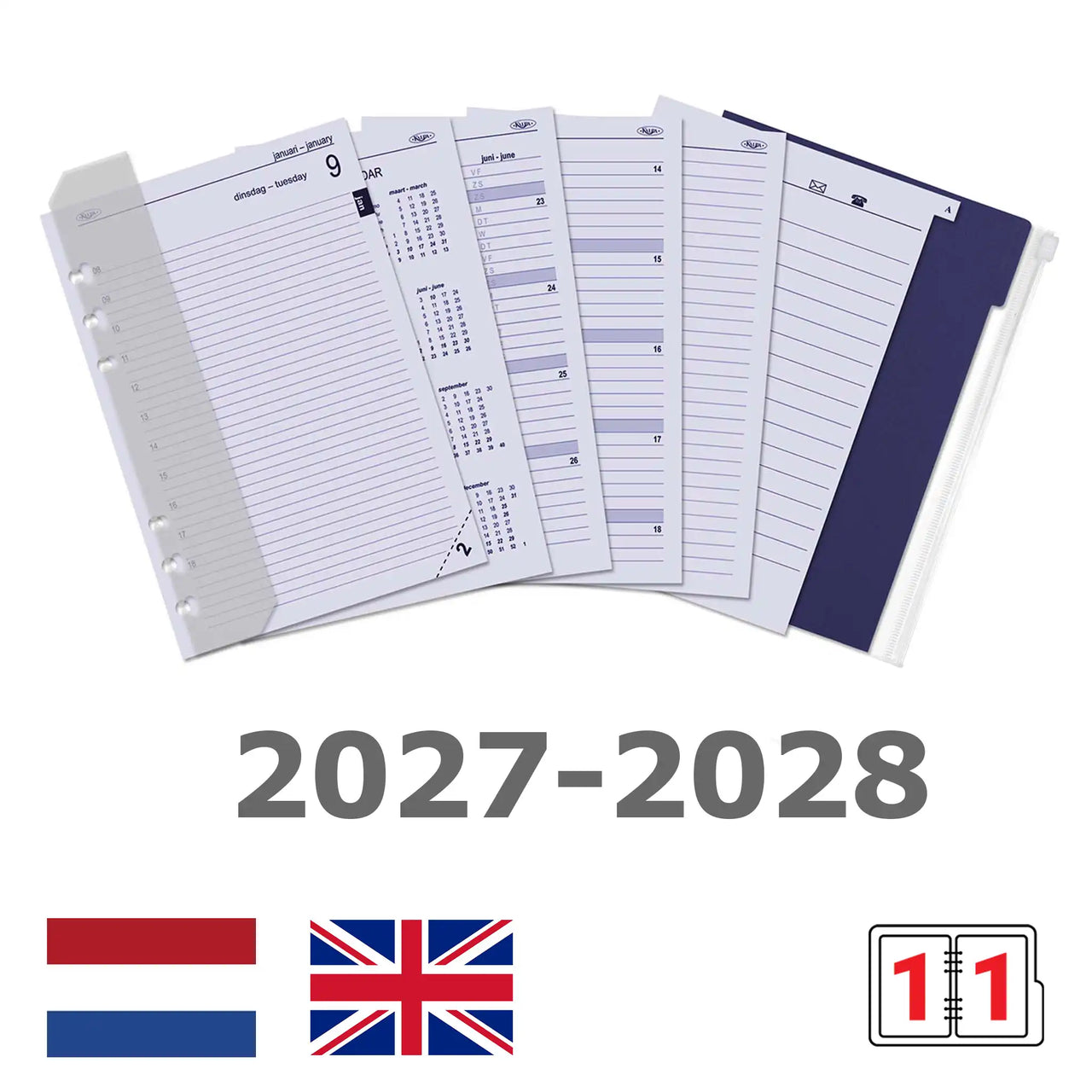 6301-27-28 210 x 144 mm A5 Planner Refills 1 day per page complete 2027 2028 NL EN
